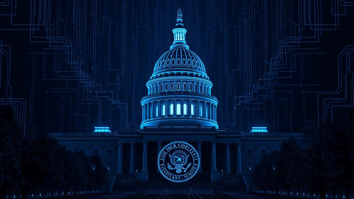 Wireframe US Capitol dome with data streams
